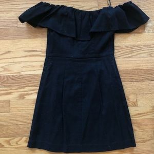 Black ruffle off the shoulder linen dress